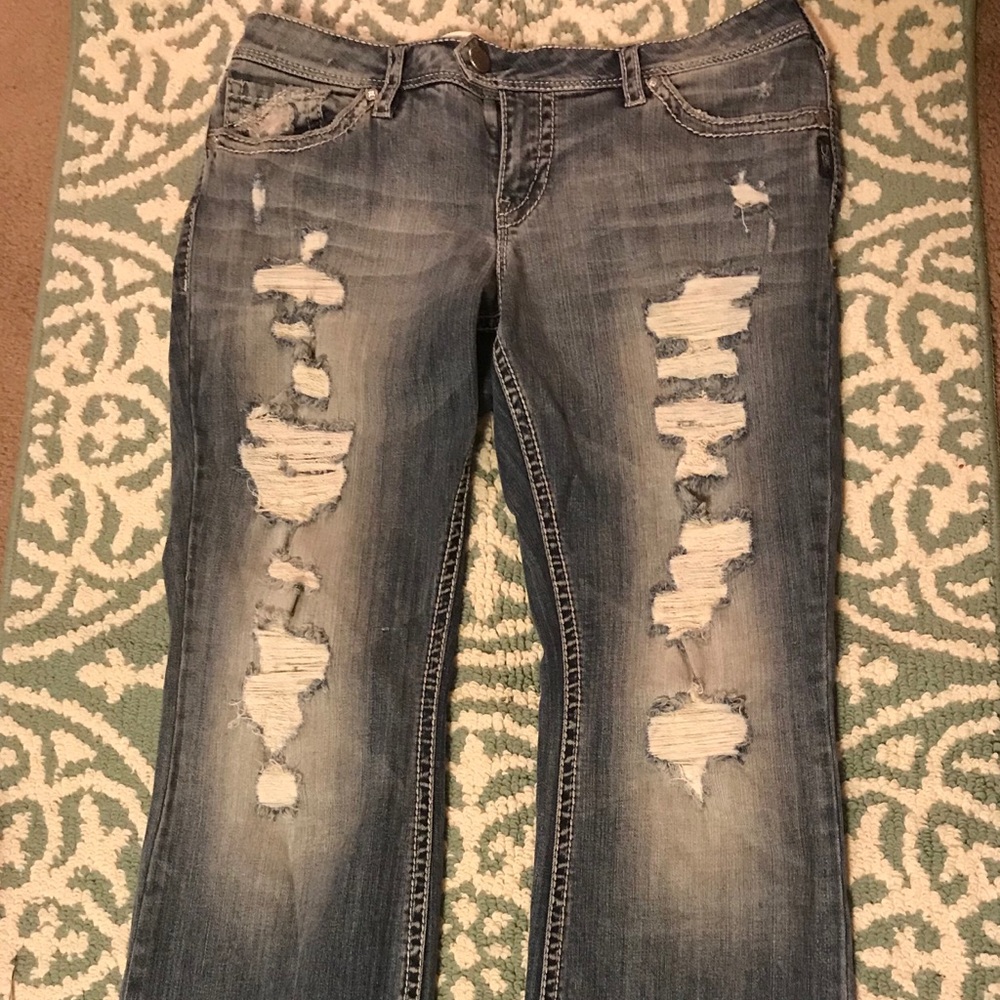 Silver jeans with lace